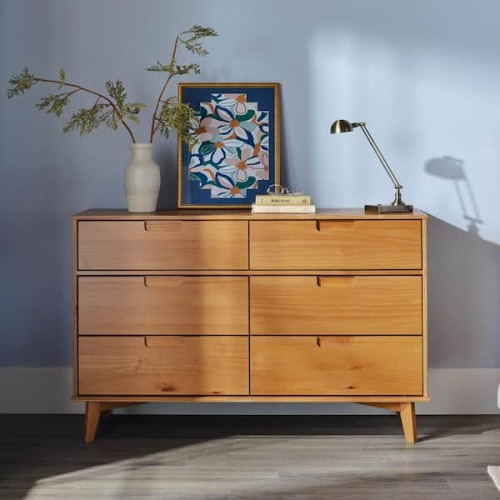 Sloane Mid-Century Modern Caramel 6-Drawer 52 in. Solid Wood Dresser