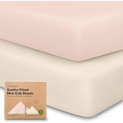 2-Pack Mini Crib Sheets Fitted, Pack and Play Sheets - Organic Cotton Pack N Play Sheets for Pack and Play Mattress, Playard Baby Crib Sheets, Jersey Crib Sheets Neutral for Boys, Girls (Cameo)