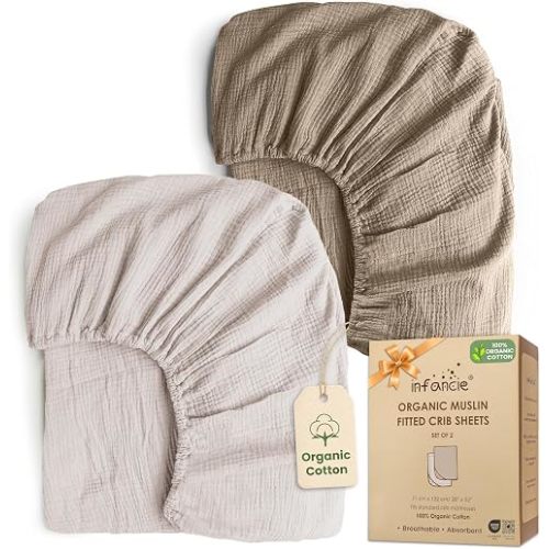 Organic Cotton 2 PK Baby Muslin Fitted Crib Sheets 28x52 in