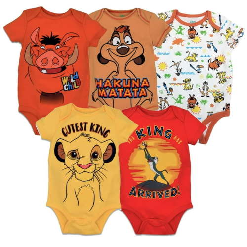 Disney Mickey Mouse Lion King Pixar Winnie the Pooh Disney Classics Donald Duck Pluto Minnie Mouse Baby 5 Pack Bodysuits Newborn to Infant