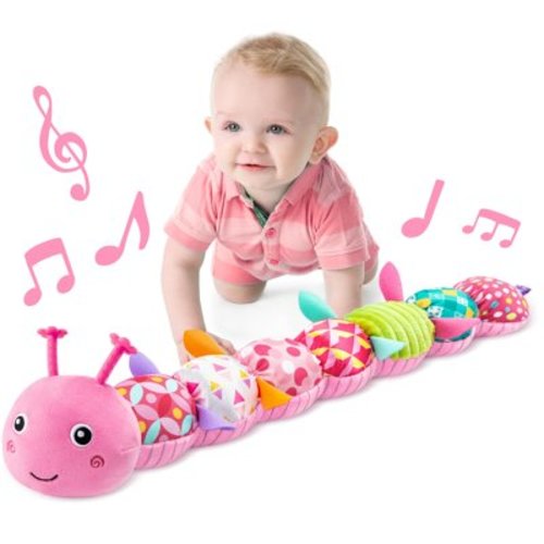 WEN Baby Toys Musical Caterpillar,Infant Stuffed Animal Toys with Crinkle and Rattles,Soft Sensory Toys with Textures for Tummy Time Newborn Boys Girls 0 3 6 12 Months