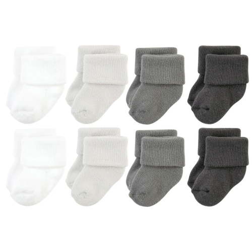 Hudson Baby Cotton Rich Newborn and Terry Socks, Solid Gray White, 6-12 Months