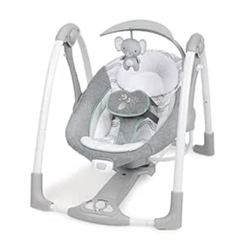 Ingenuity ConvertMe 2-in-1 Compact Portable Automatic Baby Swing & Infant Seat, Battery-Saving Vibrations, Nature Sounds, 0-9 Months 6-20 lbs (Swell) : Baby