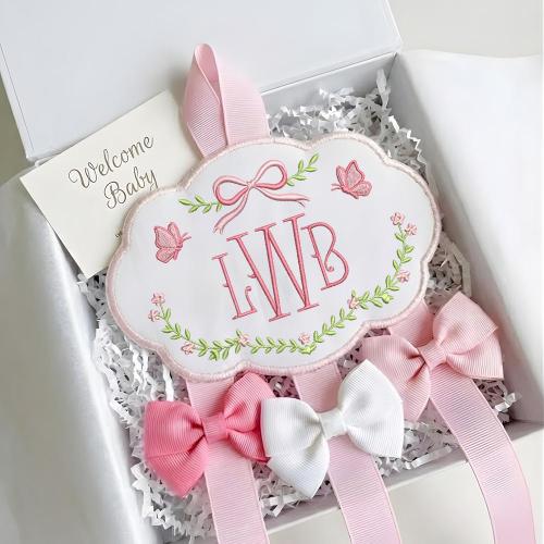 Personalized Baby Girl Hair Bow Holder Organizer with Embroidered Name Cloud Design | Custom Headband Clip Hanger for Nursery Decor