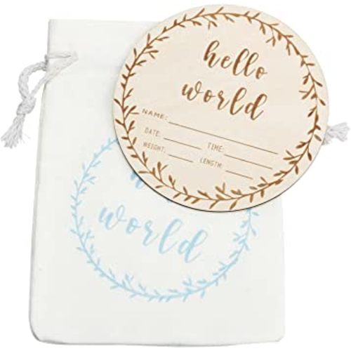 Wooden Baby Announcement Sign, 6 inch Hello World Newborn Sign Newborn Welcome Sign for Photo Prop