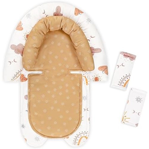 Baby Car Seat Head Support & Strap Covers, Upgraded 2-in-1 Infant Car Seat Insert Cushion for Newborn Girls, Perfect for Carseat, Stroller, Swing, Extra Soft, Boho Rainbow