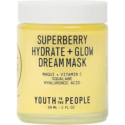 Youth To The People Superberry Glow Dream Mask - Brightening Overnight Face Mask + Hyaluronic Acid Night Moisturizer with Vitamin C & Squalane Oil for Even Skin Tone - Clean, Vegan Skincare