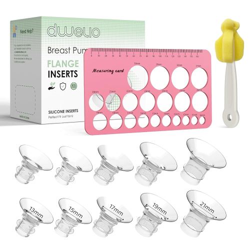 Flange Sizing Kit with 10PCS Silicone Flange Inserts 13/15/17/19/21mm & Nipple Measurement Tool & Cleaning Brush, Breast Pump Flange Insert Kit for 24mm Most Pumps, Breastfeeding Essentials
