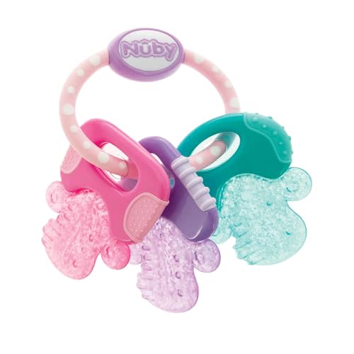 Nuby Ice Gel Teether Keys - Silicone Soothing Baby Teether Toys for Infants - Gentle for Sore Gums Colorful and Fun Toys - Safe and Durable Infant Baby Teething Toy - Pink
