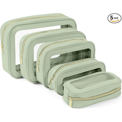 5 Pack Clear Toiletry Bag,TSA Approved Travel Makeup Pouch with Zipper for Cosmetics and Toiletries，Diaper Bag Organizer Pouch Set,Purse Organizer for Christmas Women Gift