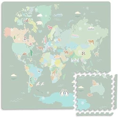 FloorPops FP3594 Around The World Interlocking Floor Tiles, Green