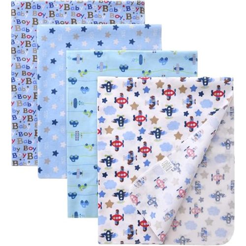 Gina Era Unisex Baby Cotton Flannel Receiving Blankets, Baby Blankets 4 Pcs, Baby Swaddle Blankets, Baby Flannel Blanket 30x30 Inches for Boy Girl (Style-4)