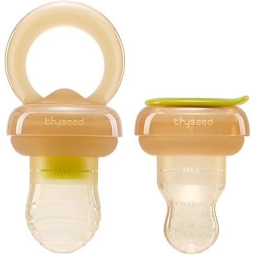 Baby Breastmilk Freezer Tray Breast Milk Popsicle Molds Cooling Fruit Feeder with Pouch Silicone Infant Solid Food Vegetable Purees Feeding Feeders for Babies Boy Girl Brown 4-36 Months 1 Set