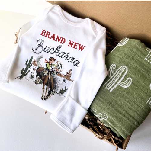 Western Baby Bodysuit Brand New Buckaroo Top Cowboy Style Newborn Wear Cactus Swaddle Farm Design Rodeo Gift Shower Present Cotton Set New