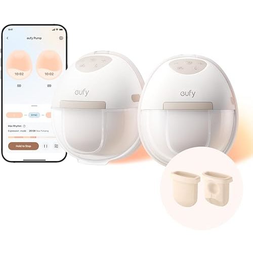 eufy Heated Wearable Breast Pump E20 with Original Diaphragm (2-Pack), 3 Heat Levels, Hands-Free Breast Pump with Innovative HeatFlow, Optimized Rhythm via App, Hospital-Grade Suction and Leakproof