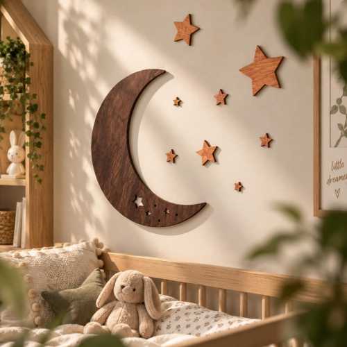 Nursery Wall Decor, Moon Wall Art, Celestial Nursery, Moon and Stars Decor, Baby Room Decor, Crescent Moon Decor, Kids Room Wall Art