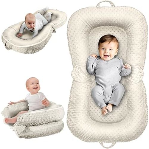 Baby Lounger Pillow : 3-in-1 Infant Lounger Pillow for Newborn 0-24 Months, Portable Tummy Time Mat for Home and Travel, Breathable & Soft Baby Seat for Baby, Babies Essentials Gifts, Off-White