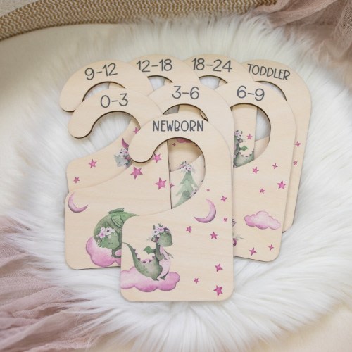Girl Dragon Clothing Dividers, Dragon Baby Clothing Divider, Wood Wardrobe Divider, Nursery Closet Divider, Dragon Nursery Theme G21