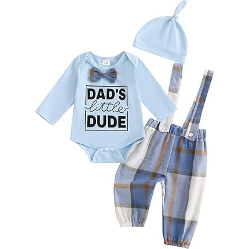 Hnyenmcko Newborn Baby Boy Fall Outfits Letter Print Long Sleeve Romper Suspender Pants Hat Sets Infant Boy Winter Clothes