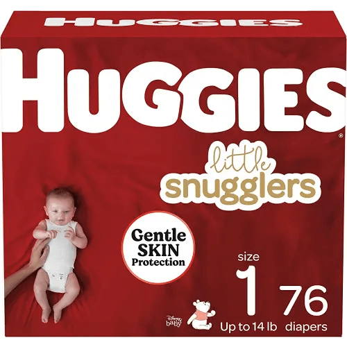 Baby Diapers Size 1, 76ct, Huggies Little Snugglers, Gentle Skin Protection