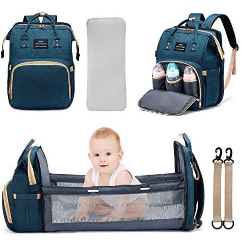 3 in 1 Diaper Bag Backpack with Changing Station, Waterproof Diaper Bag for Baby Boys Girls, Portable Mom Travel Gear Baby Shower Gifts, Travel Nappy Bag with Stroller Straps & Changing Pad, Blue