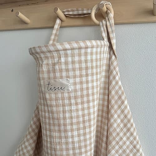 Nursing Cover for Baby Breastfeeding & Pumping | Multi Use Car Seat Stroller Cover | Breathable Soft Muslin Cotton | Breast Feeding Apron & Shawl by TISU (Beige Gingham)