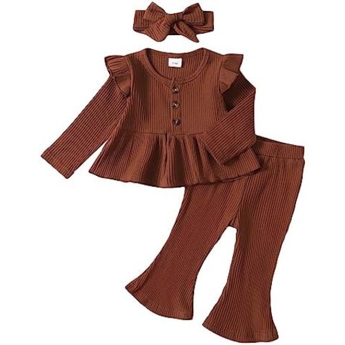 Baby Girl Clothes Toddler Girl Cotton Outfit Rib Long Sleeve Shirt Top Solid Pants Infant Girls Set