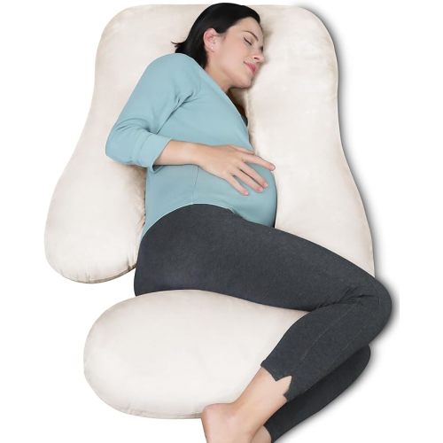 MOON PARK Pregnancy Pillows for Sleeping - U Shaped Full Body Maternity Pillow with Removable Cover - Support for Back, Legs, Belly, HIPS - 57 Inch Pregnancy Pillow for Women - Ivory - Velvet Cover - 57 Inch