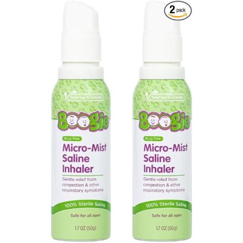 Boogie Micro-Mist Saline Inhaler Refill, Baby Nose Congestion Relief, Nasal Spray for Kids, Pediatrician Recommended, HSA/FSA Eligible, Unscented, 1.7 oz (Pack of 2)