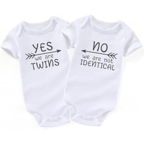 Funny Twin Girls boy Baby Clothes Twin Baby Essentials Twin Baby Gifts Twins Baby Bodysuits White