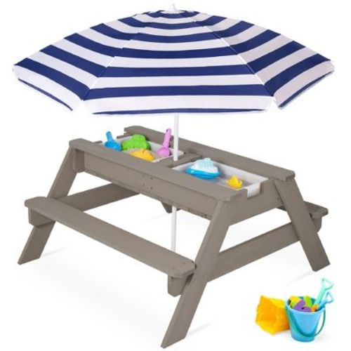 Best Choice Products Kids 3-in-1 Outdoor Convertible Activity Sand & Water Picnic Table W/ Umbrella - Green