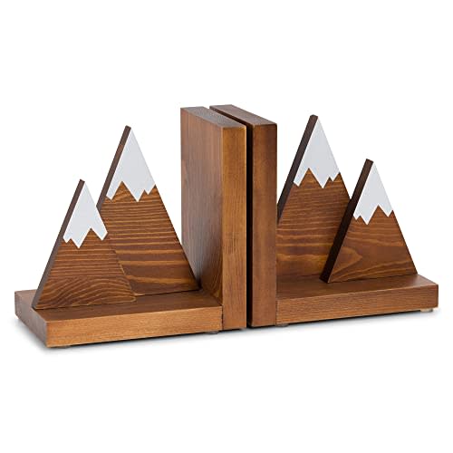 Waratah Designs Mountain Bookends - Wooden Non Slip Decorative Bookends for Heavy Books - Rustic Office Decor