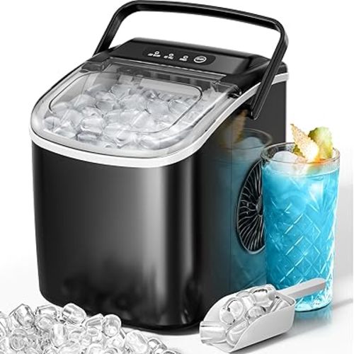 Kismile Ice Makers Countertop with Carry Handle,26Lbs/Day,9 Cubes in 6 Mins,Self-Cleaning Ice Machine for Home,Office,Kitchen (Black)