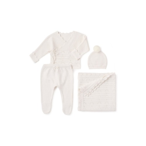 Organic Cotton & Cashmere Pointelle Hat, Top, Pants & Blanket Set, Newborn