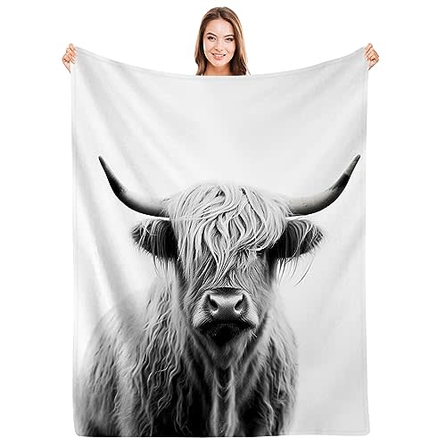 SARA NELL Highland Cow Blanket,Portrait of Cow Pattern Flannel Fleece Throw Blanket,Highlander Animal Scotland Horns Bull Highland Cattle Warm Cozy Throw, All Seasons for Couch Bed Sofa,50"x60"
