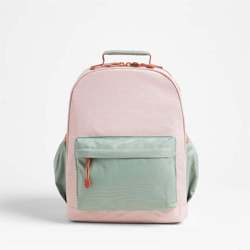 Personalized Colorblock Pink and Mint Green Medium Kids Backpack with Side Pockets
