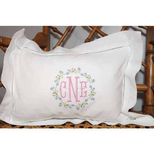Monogrammed Hemstitched Baby Pillow with Wildflower Wreathy, Personalized Baby Name Pillow, Custom Nursery Gift, Custom Baby Room Decor