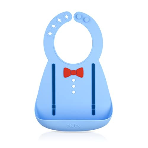 Nuby 3D Soft Silicone Baby Bib with Scoop - Silicone Bib for Toddlers and Babies 6+ Months - Suspenders and Bow Tie