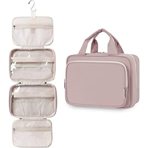 Travel Toiletry Bag for Women Large Hanging Makeup Bag Organizer Toiletries Bag for Full Size Essentials Accessories Cosmetics (Dusty Rose (Large))