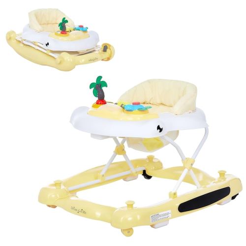 Dream on Me 2-in-1 Aloha Fun Baby Walker in Yellow, Easily Convertible Baby Walker, Adjustable Three Position Height Settings, Easy to Fold and Store