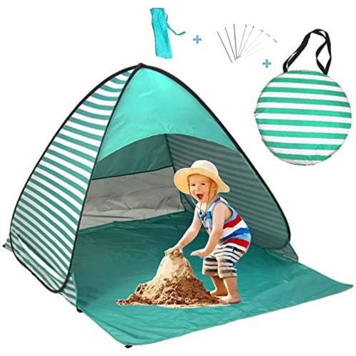 UPF 50+ Easy Pop Up Beach Tent Sun Shelter 3-4 Person Instant Automatic Portable Baby Canopy Cabana Sun Shade Umbrella (Green)