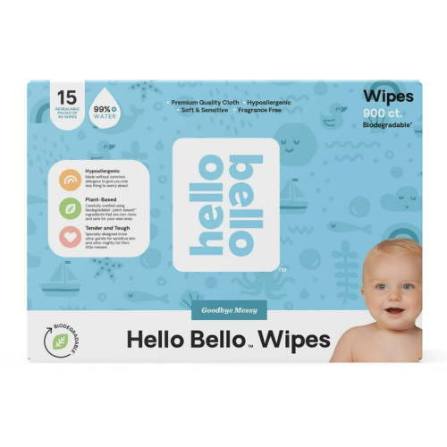 Hello Bello Baby Wipes, Unscented & Hypoallergenic, 15 Pouches, 900ct (Choose Your Count)