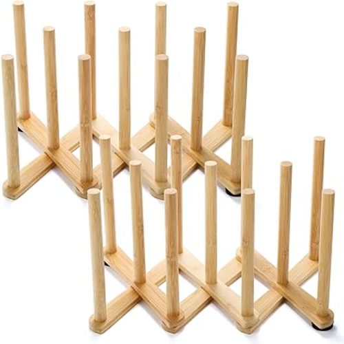 Lawei 2 Pack Bamboo Bottle Drying Rack, Retractable Bottle Cup Dish Drying Rack, Plastic Bag Dryer Rack and Portable Drainer Stand Holder for Water Bottles, Plate, Cup, Pot Lid, Cutting Board