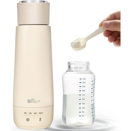 Bear Milk Warmer, Fast Water Warmer for Baby Formula with 10 Oz Large Capacity, Accurate 4 Temp Setting and Automaticlly Keep Warm, Portable Bottle Warmer(No Battery, 110V Only)