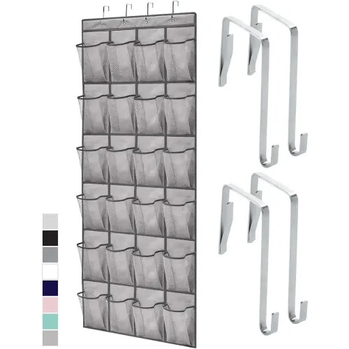 Gorilla Grip Slip Resistant Breathable Space Saving Mesh Large 24 Pocket Shoe Organizer, Up to 40 Pounds, Over the Door, Sturdy Closet Storage Rack Hangs on Closets for Shoes, Sneakers, Gray