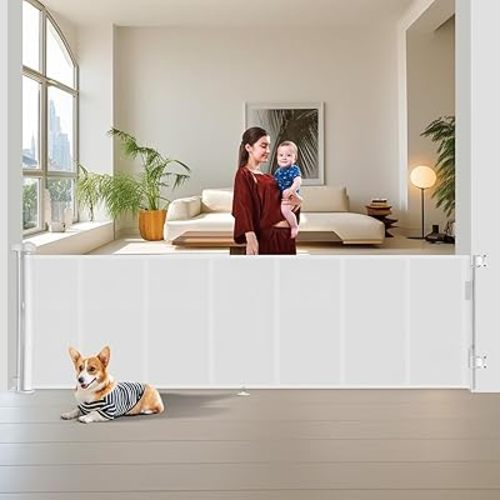 Upgrade 150 inch Retractable Baby Gates Extra Wide with Reinforced Strip Design to Prevent Crawling Through, 150" Retractable Dog Gate, 34" Tall, Retractable Gate for Indoor/Outdoor