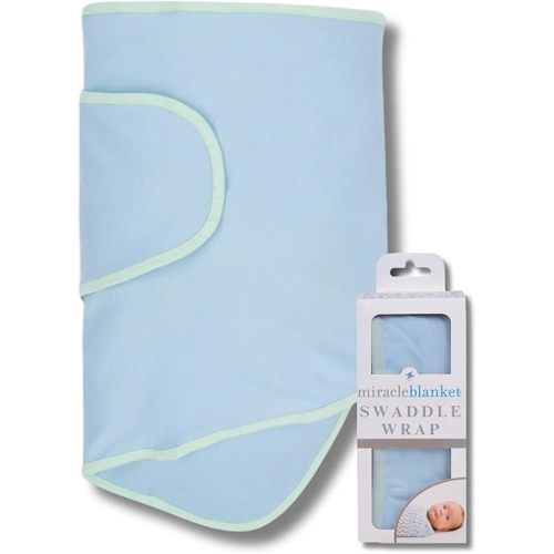 Miracle Blanket Swaddle Wrap – Help Your Newborn Sleep Longer – Soft & Secure Sleep Sack for Infants – Easy-to-Use Swaddling Blanket for a Calm Baby (Blue with Green Trim)