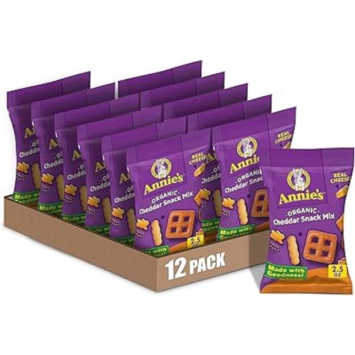 Annie's Organic Cheddar Snack Mix With Assorted Crackers and Pretzels, 2.5 oz Bag (Pack of 12)