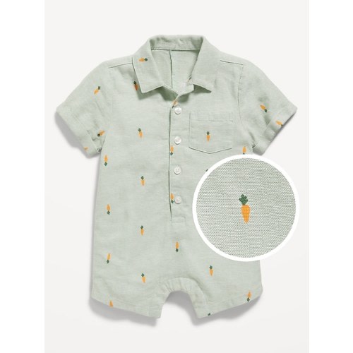 Printed Linen-Blend Pocket Romper 6-12Months