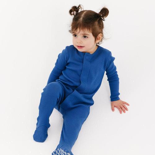 symphony blue ribbed cotton magnetic parent favorite footie – Magnetic Me